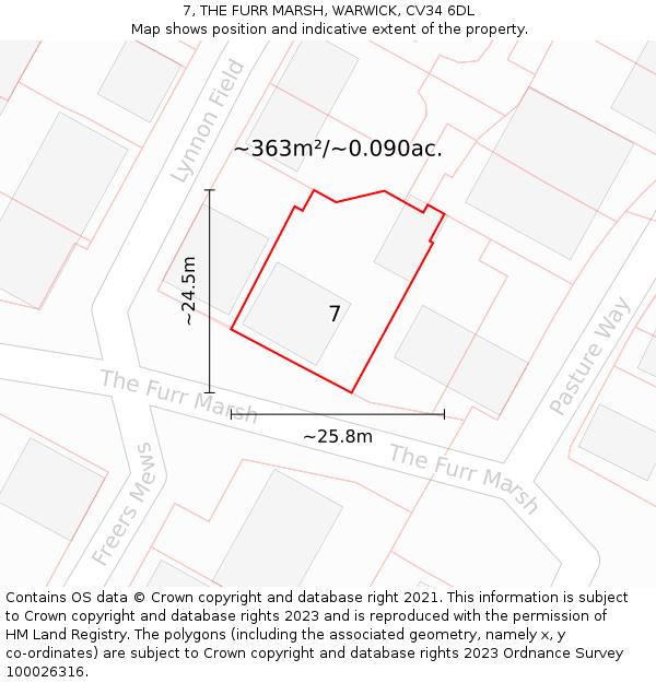 7, THE FURR MARSH, WARWICK, CV34 6DL: Plot and title map