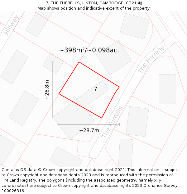 7, THE FURRELLS, LINTON, CAMBRIDGE, CB21 4JJ: Plot and title map