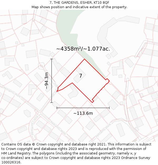 7, THE GARDENS, ESHER, KT10 8QF: Plot and title map