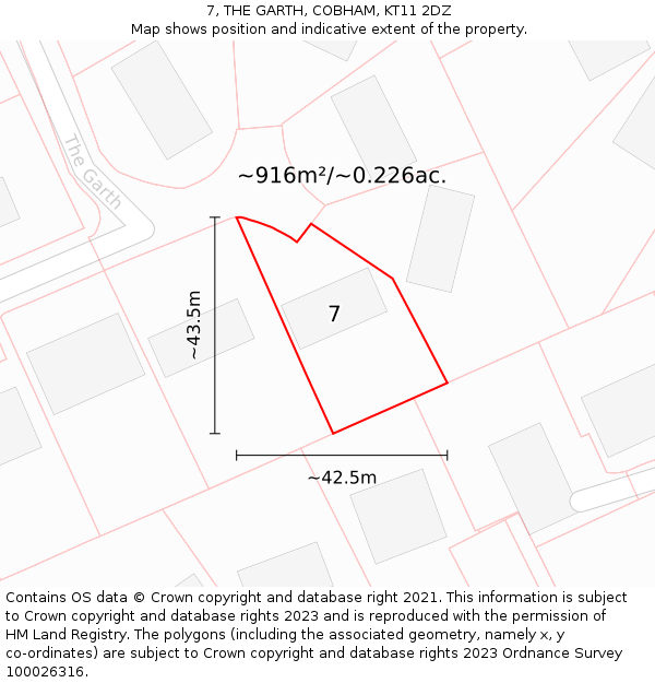 7, THE GARTH, COBHAM, KT11 2DZ: Plot and title map