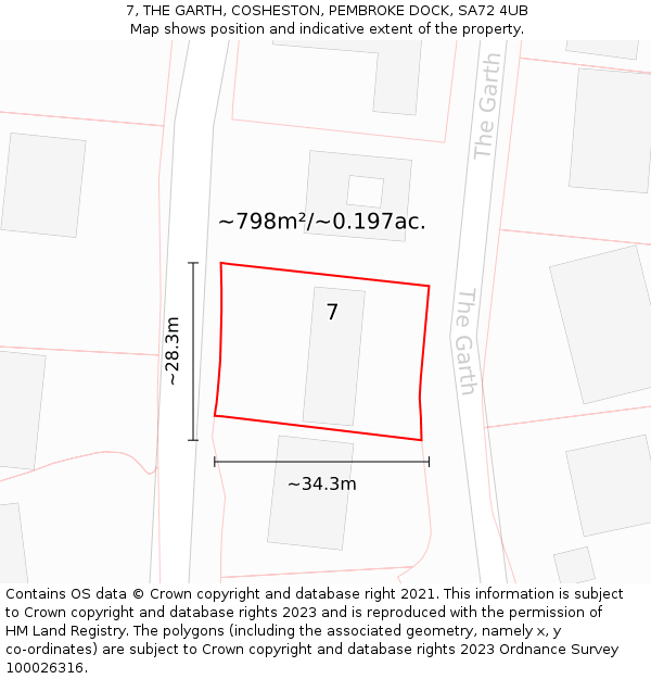 7, THE GARTH, COSHESTON, PEMBROKE DOCK, SA72 4UB: Plot and title map