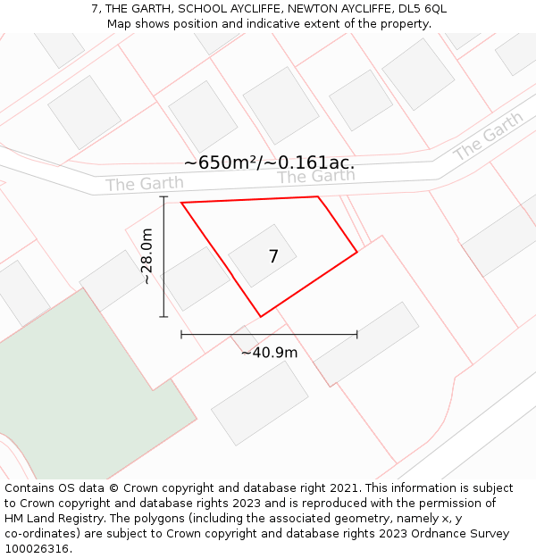 7, THE GARTH, SCHOOL AYCLIFFE, NEWTON AYCLIFFE, DL5 6QL: Plot and title map