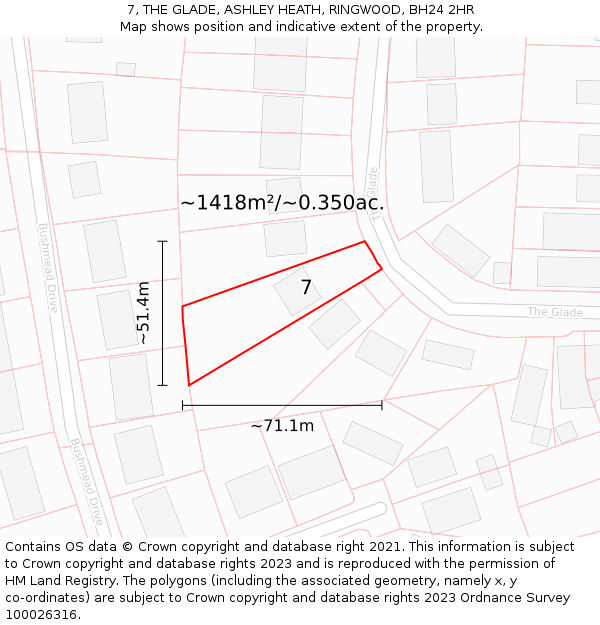 7, THE GLADE, ASHLEY HEATH, RINGWOOD, BH24 2HR: Plot and title map