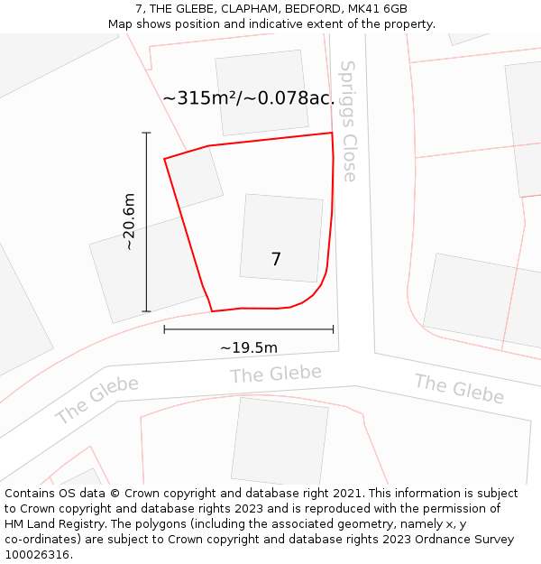 7, THE GLEBE, CLAPHAM, BEDFORD, MK41 6GB: Plot and title map