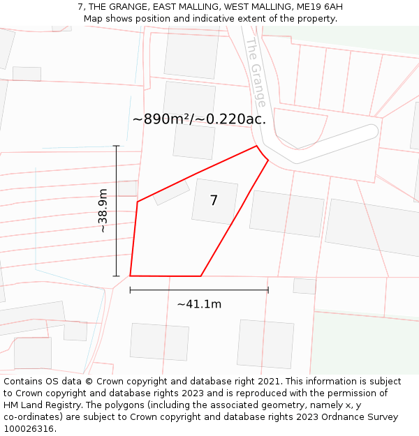 7, THE GRANGE, EAST MALLING, WEST MALLING, ME19 6AH: Plot and title map