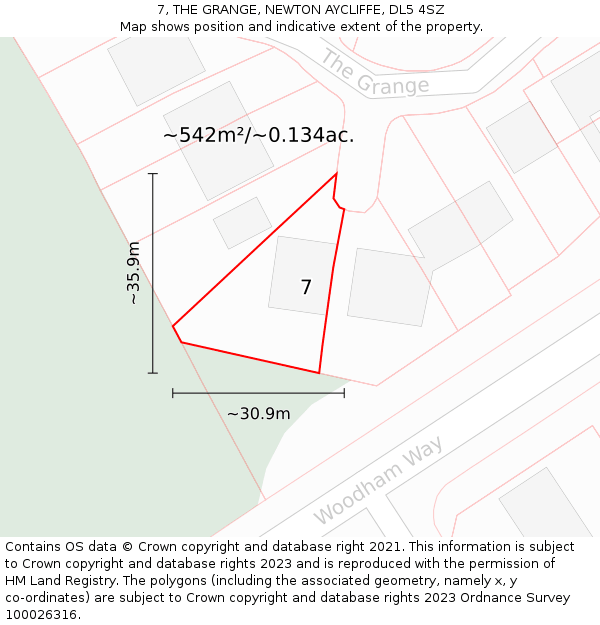 7, THE GRANGE, NEWTON AYCLIFFE, DL5 4SZ: Plot and title map