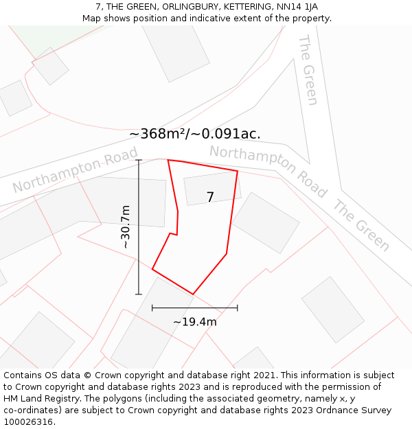 7, THE GREEN, ORLINGBURY, KETTERING, NN14 1JA: Plot and title map