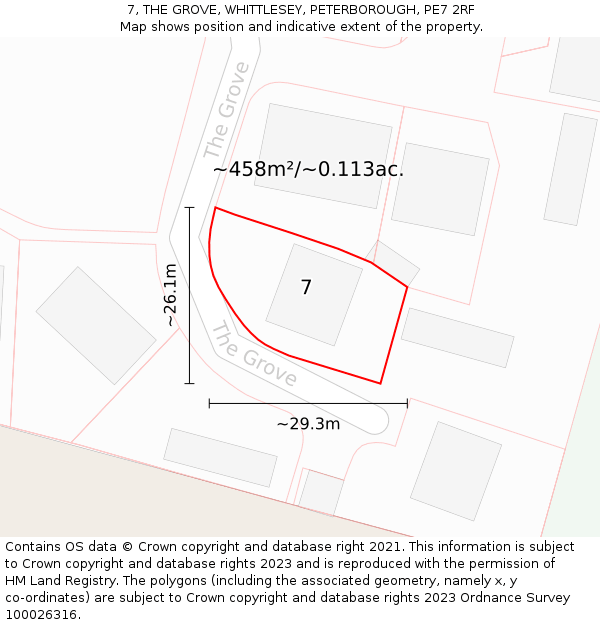 7, THE GROVE, WHITTLESEY, PETERBOROUGH, PE7 2RF: Plot and title map