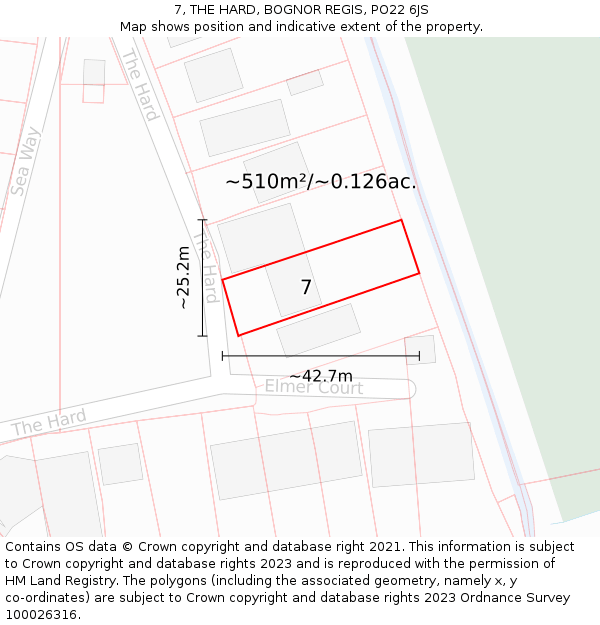 7, THE HARD, BOGNOR REGIS, PO22 6JS: Plot and title map