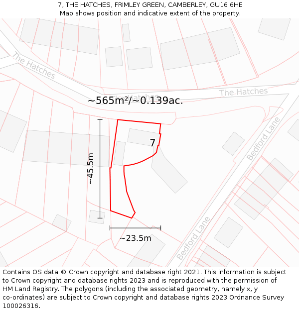 7, THE HATCHES, FRIMLEY GREEN, CAMBERLEY, GU16 6HE: Plot and title map