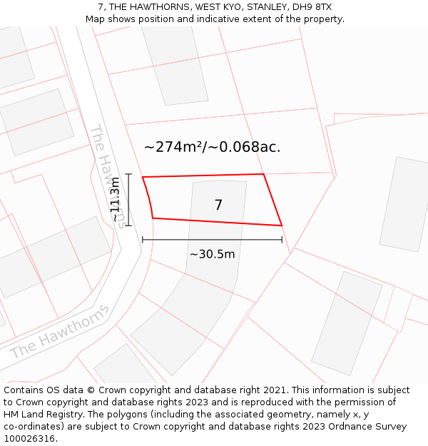 7, THE HAWTHORNS, WEST KYO, STANLEY, DH9 8TX: Plot and title map