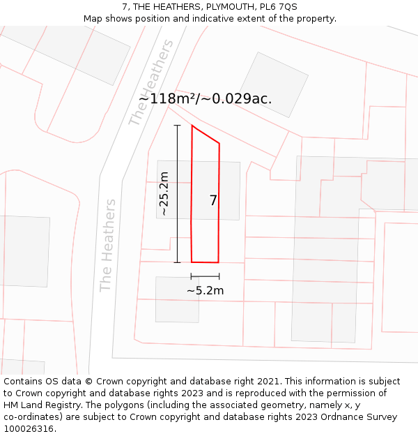 7, THE HEATHERS, PLYMOUTH, PL6 7QS: Plot and title map