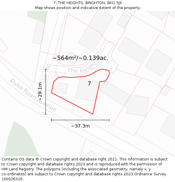 7, THE HEIGHTS, BRIGHTON, BN1 5JX: Plot and title map