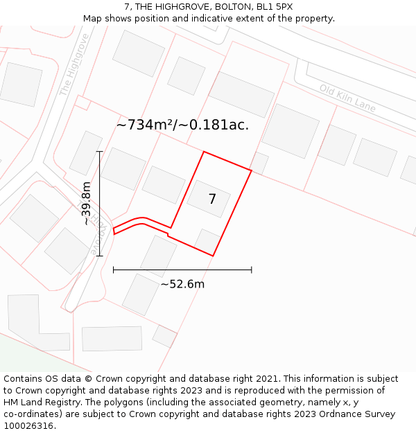 7, THE HIGHGROVE, BOLTON, BL1 5PX: Plot and title map