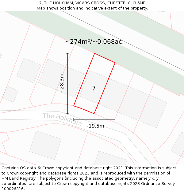 7, THE HOLKHAM, VICARS CROSS, CHESTER, CH3 5NE: Plot and title map