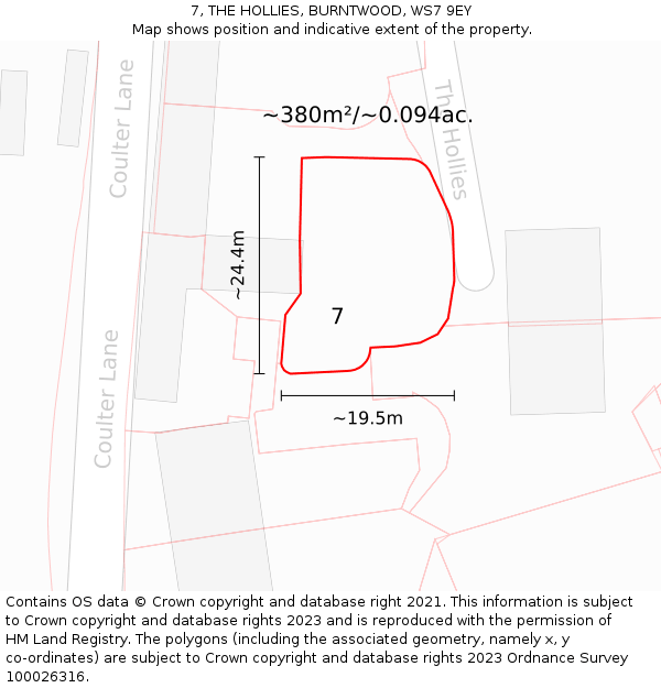 7, THE HOLLIES, BURNTWOOD, WS7 9EY: Plot and title map