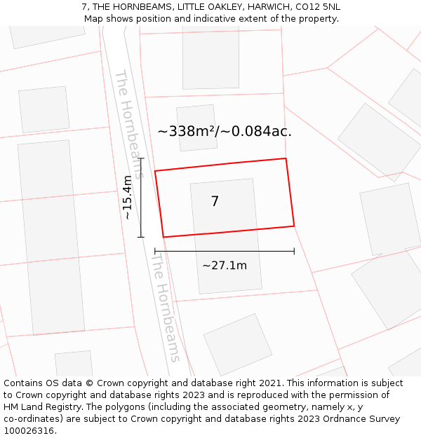 7, THE HORNBEAMS, LITTLE OAKLEY, HARWICH, CO12 5NL: Plot and title map