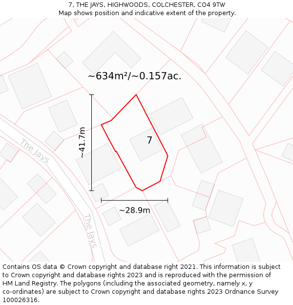7, THE JAYS, HIGHWOODS, COLCHESTER, CO4 9TW: Plot and title map