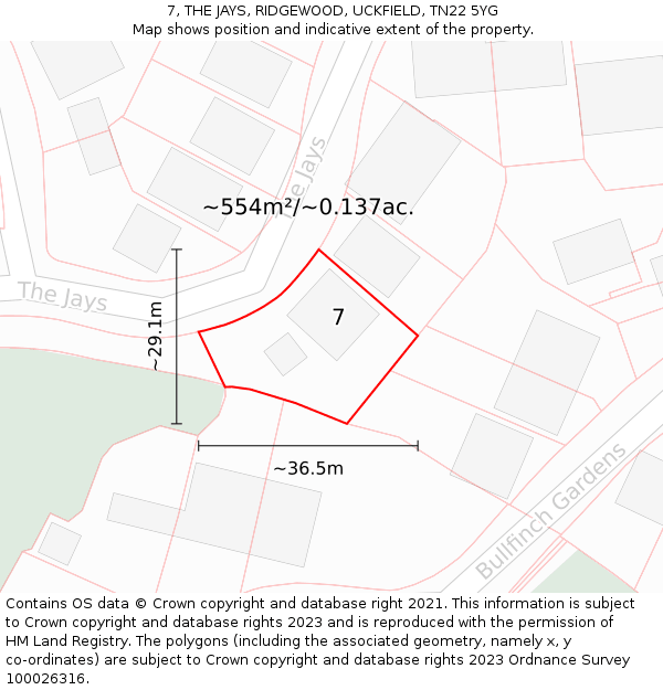 7, THE JAYS, RIDGEWOOD, UCKFIELD, TN22 5YG: Plot and title map