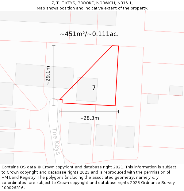 7, THE KEYS, BROOKE, NORWICH, NR15 1JJ: Plot and title map