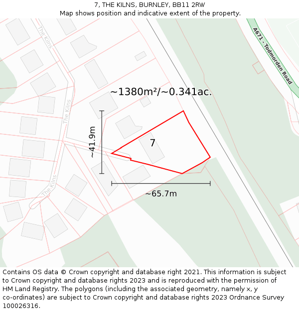 7, THE KILNS, BURNLEY, BB11 2RW: Plot and title map