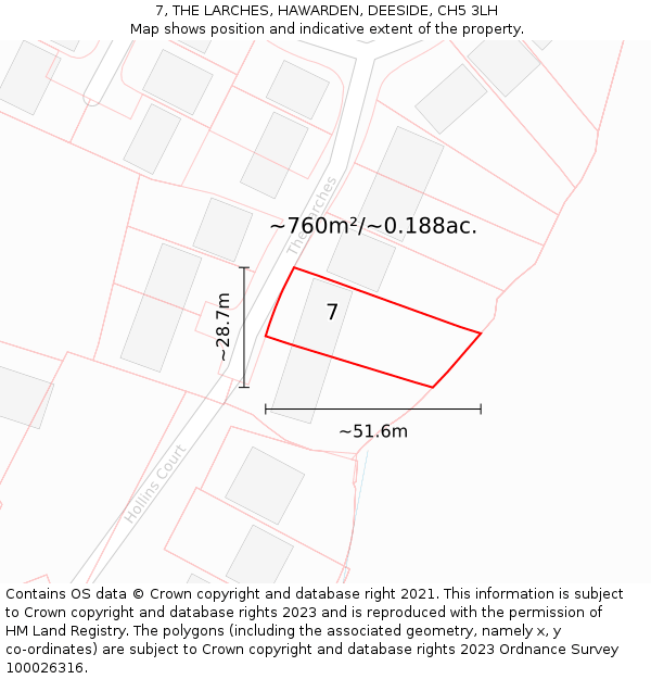 7, THE LARCHES, HAWARDEN, DEESIDE, CH5 3LH: Plot and title map