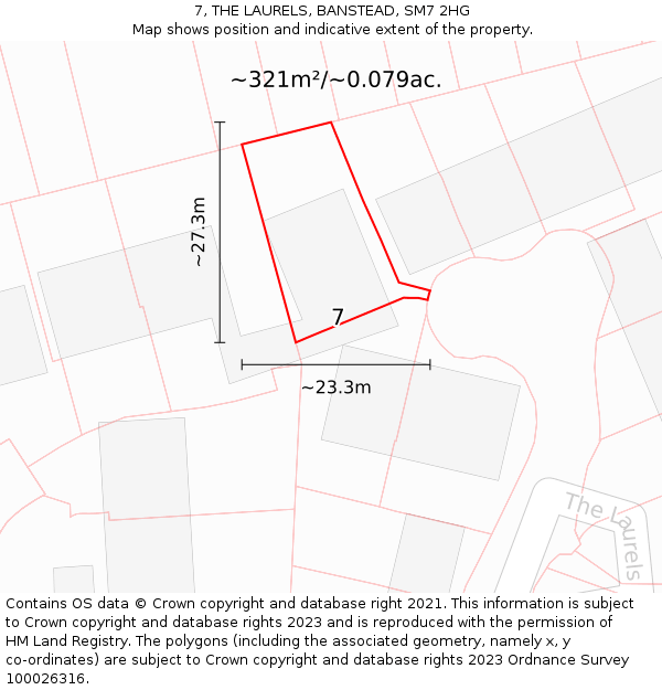 7, THE LAURELS, BANSTEAD, SM7 2HG: Plot and title map