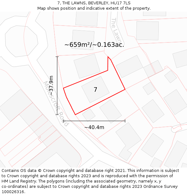 7, THE LAWNS, BEVERLEY, HU17 7LS: Plot and title map