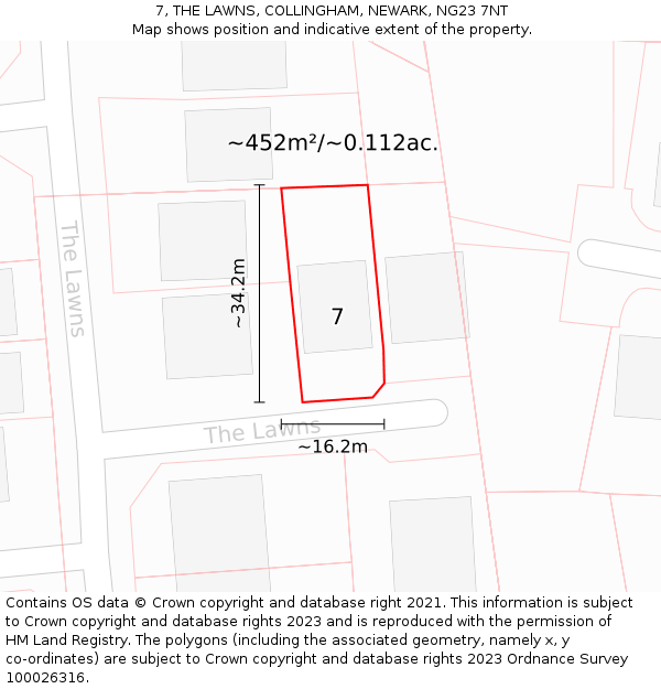 7, THE LAWNS, COLLINGHAM, NEWARK, NG23 7NT: Plot and title map