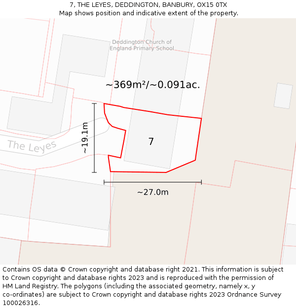 7, THE LEYES, DEDDINGTON, BANBURY, OX15 0TX: Plot and title map