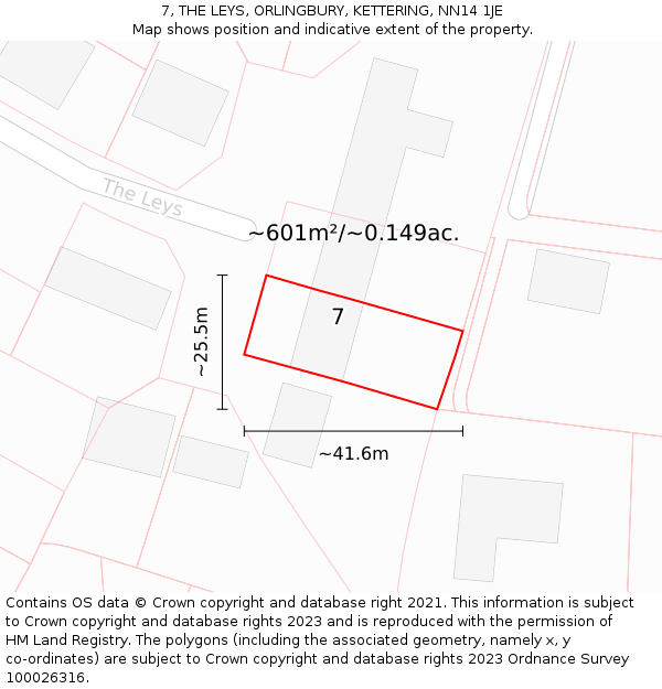 7, THE LEYS, ORLINGBURY, KETTERING, NN14 1JE: Plot and title map