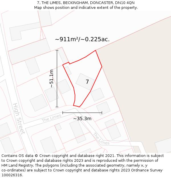 7, THE LIMES, BECKINGHAM, DONCASTER, DN10 4QN: Plot and title map