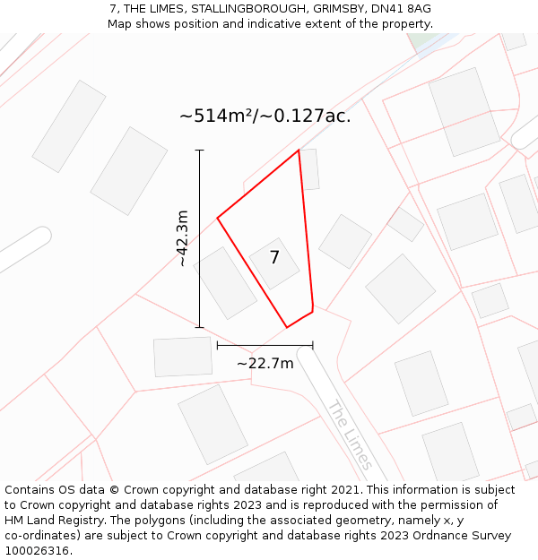 7, THE LIMES, STALLINGBOROUGH, GRIMSBY, DN41 8AG: Plot and title map