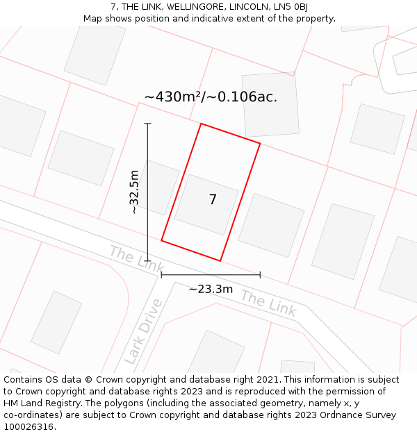 7, THE LINK, WELLINGORE, LINCOLN, LN5 0BJ: Plot and title map