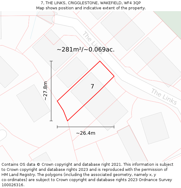 7, THE LINKS, CRIGGLESTONE, WAKEFIELD, WF4 3QP: Plot and title map