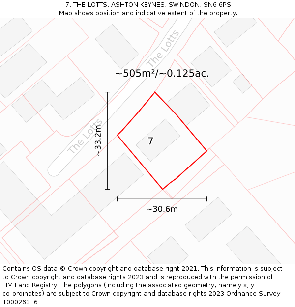 7, THE LOTTS, ASHTON KEYNES, SWINDON, SN6 6PS: Plot and title map