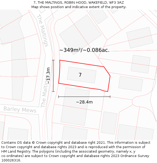 7, THE MALTINGS, ROBIN HOOD, WAKEFIELD, WF3 3AZ: Plot and title map