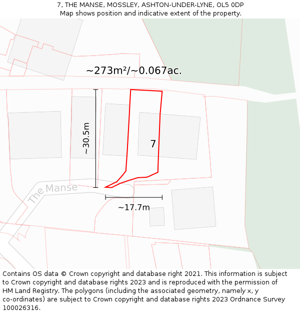 7, THE MANSE, MOSSLEY, ASHTON-UNDER-LYNE, OL5 0DP: Plot and title map