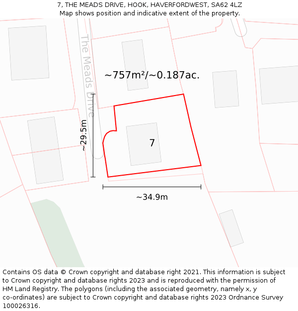 7, THE MEADS DRIVE, HOOK, HAVERFORDWEST, SA62 4LZ: Plot and title map