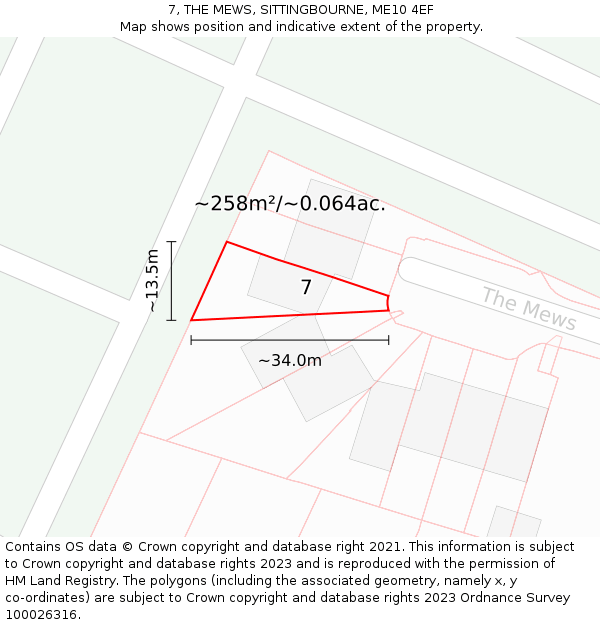 7, THE MEWS, SITTINGBOURNE, ME10 4EF: Plot and title map