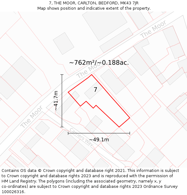 7, THE MOOR, CARLTON, BEDFORD, MK43 7JR: Plot and title map