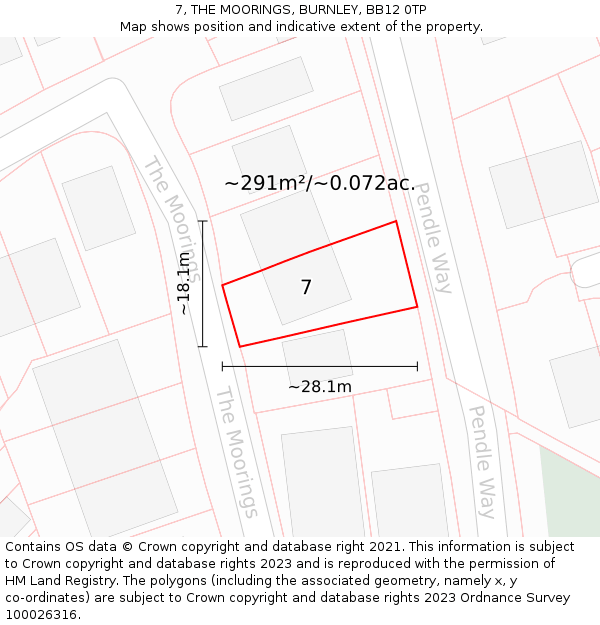 7, THE MOORINGS, BURNLEY, BB12 0TP: Plot and title map