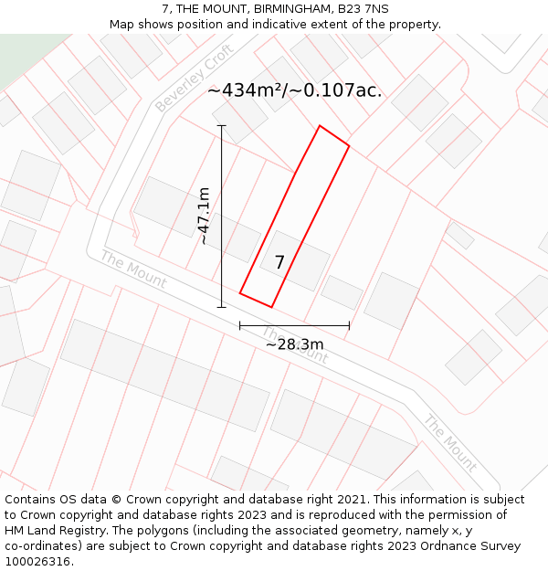 7, THE MOUNT, BIRMINGHAM, B23 7NS: Plot and title map