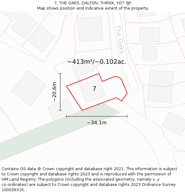 7, THE OAKS, DALTON, THIRSK, YO7 3JP: Plot and title map