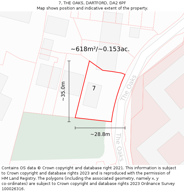 7, THE OAKS, DARTFORD, DA2 6PF: Plot and title map