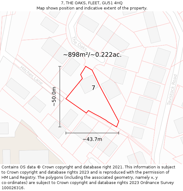 7, THE OAKS, FLEET, GU51 4HQ: Plot and title map