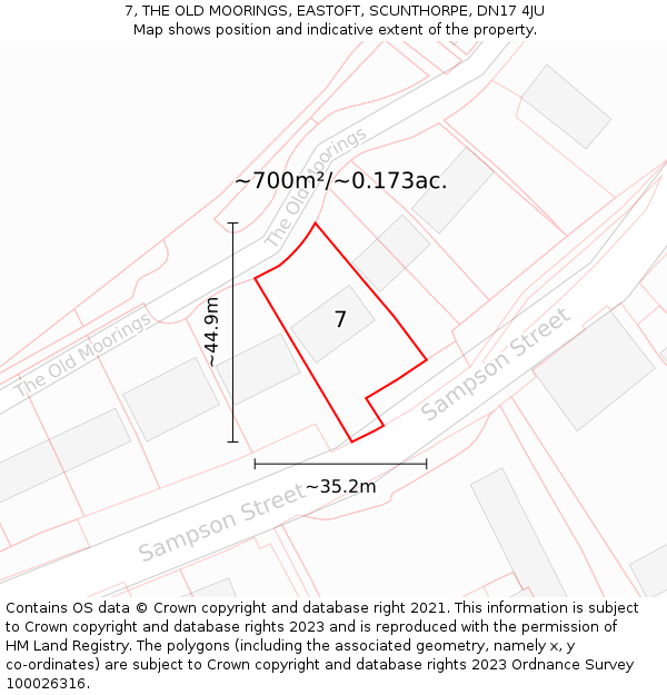 7, THE OLD MOORINGS, EASTOFT, SCUNTHORPE, DN17 4JU: Plot and title map