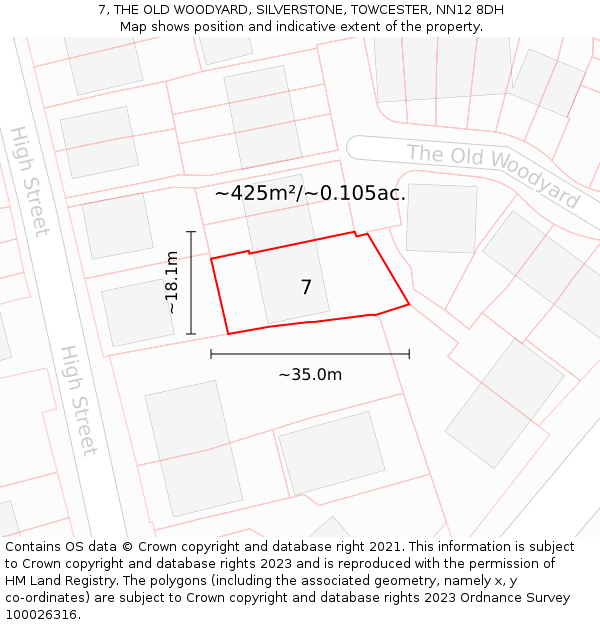 7, THE OLD WOODYARD, SILVERSTONE, TOWCESTER, NN12 8DH: Plot and title map