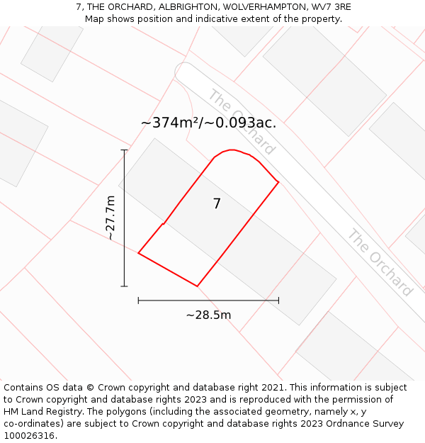 7, THE ORCHARD, ALBRIGHTON, WOLVERHAMPTON, WV7 3RE: Plot and title map