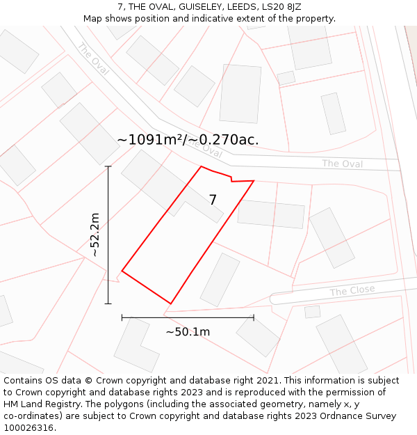 7, THE OVAL, GUISELEY, LEEDS, LS20 8JZ: Plot and title map